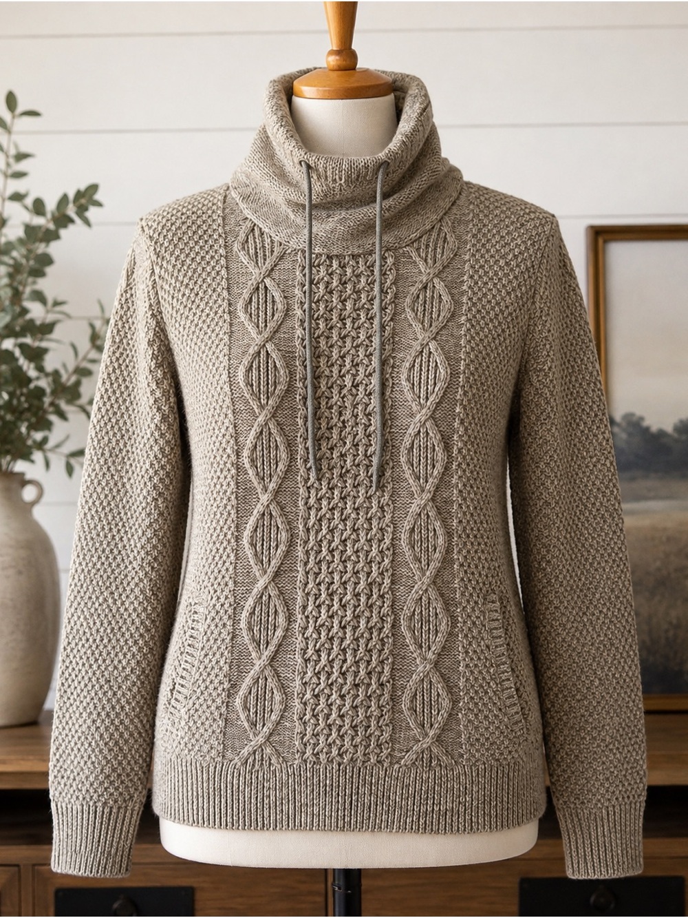 L.L.Bean Signature Funnel Neck Cable Knit Sweater